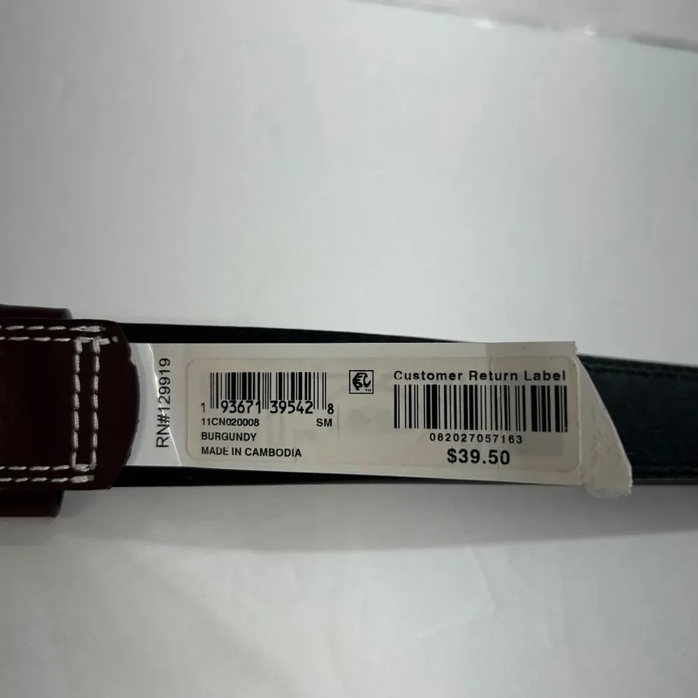 Club Room Double-Stitch Belt Mens Small 30-32 Burgundy‎ Leather Gold Buckle